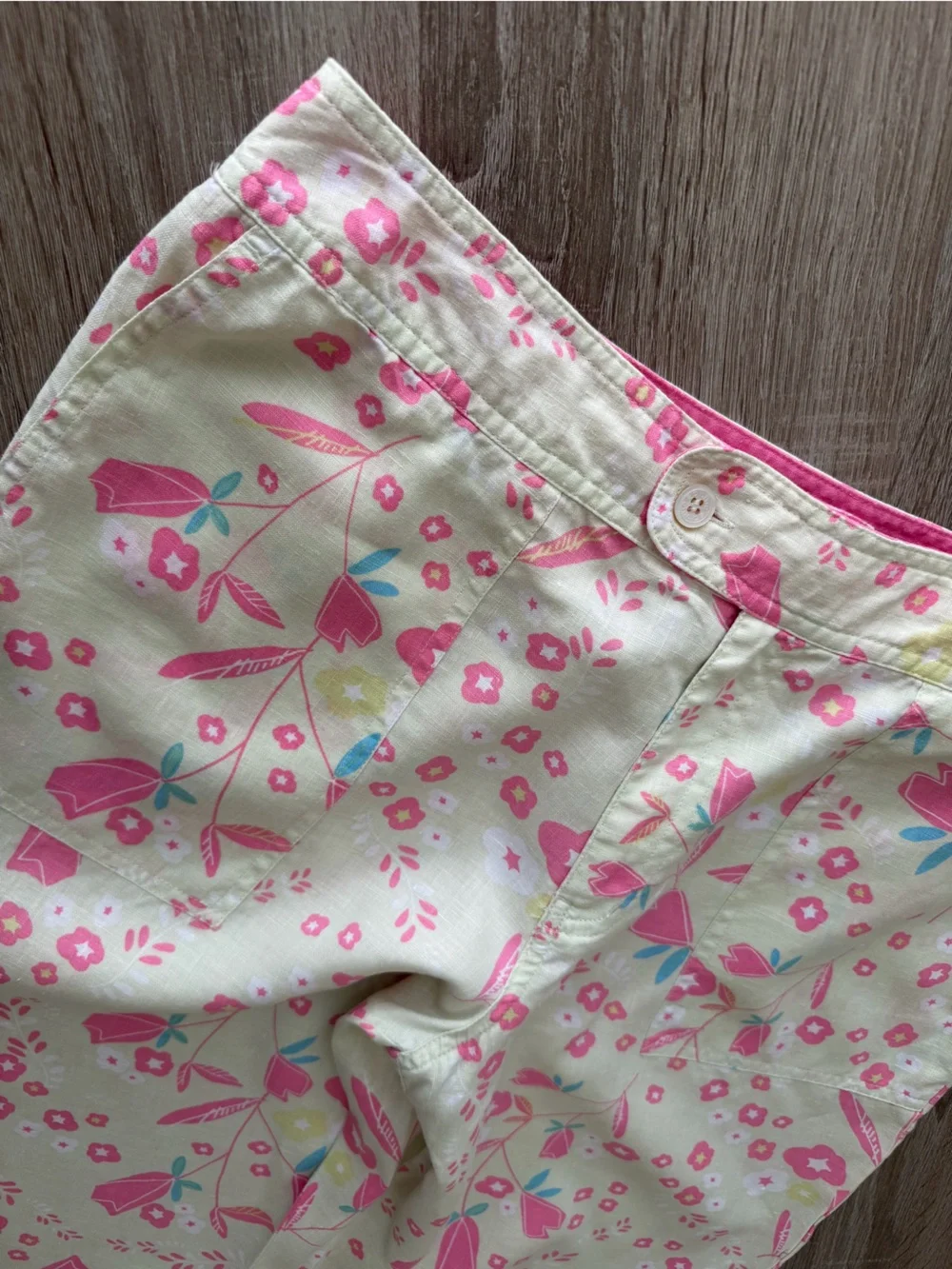 Sigrid Olsen Linen Pink Floral Crop Pants Size 12